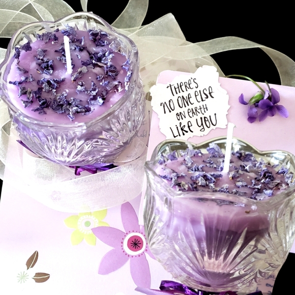SOLD Candle 2 Soy-Wax Lucky in Love My Wish my Flower petals blended New Purples - Picture 5 of 8